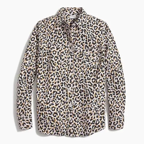 J. Crew Factory Leopard Button Up Cotton Poplin Top in Signature Fit Extra Small - Picture 1 of 9